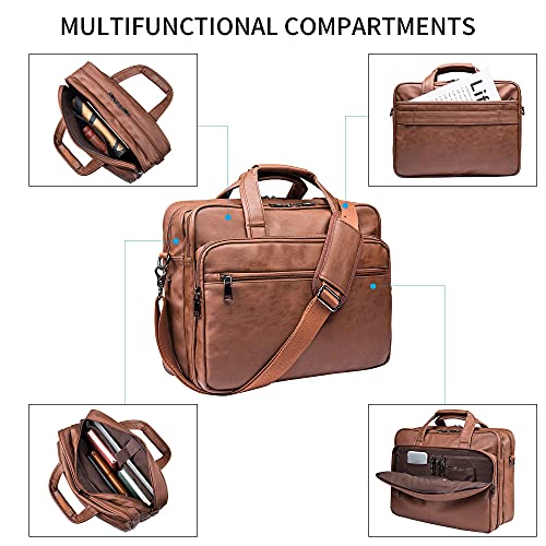 seyfocnia Leather Laptop Bag, Men's 15.6 Inche 17.3 Inche Messenger Briefcase Business Satchel Computer Handbag Shoulder Bag - color: [H]brown, size: 17.3 inch