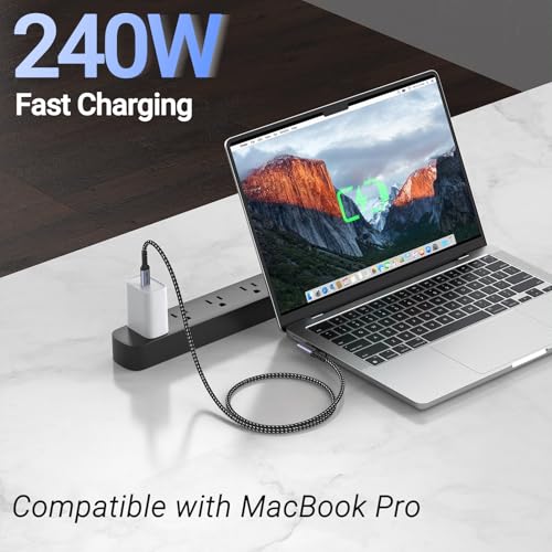 USB4 Cable 3.3FT 2 Packs, 240W USB C to USB C Right Angle | 40Gbps High Speed Data, Single 8K/Dual 4k Video Display, Compatible for Thunderbolt 4, 3, Monitor, iPhone 15/16 Pro Max - size: 240w - 3ft, 3ft