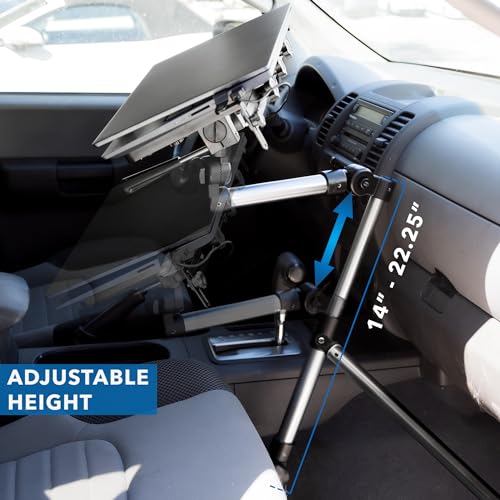 Mount-It! Car Laptop Mount, No-Drill Vehicle Laptop Stand for Vehicle & Truck, Full Motion Computer Holder for Cars Vans SUVs, Adjustable Height 14–22.25”, Fits Notebooks Up to 17” with Cooling Tray
