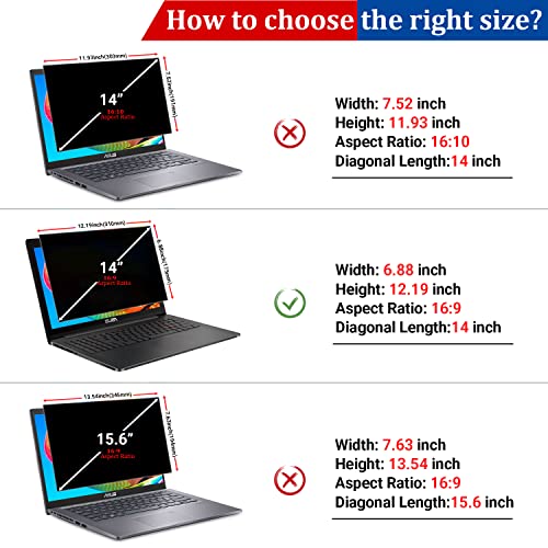 PYS Laptop Privacy Screen Shield 14 Inch, Privacy Screen Protector for 14In Laptop 16:9 Aspect Ratio,Anti Glare/Blue Light/Scratch Compatible with Lenovo/HP Envy/Dell/Acer/Samsung/Asus/Toshiba - size: 14-inch (16:9)