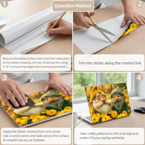 Aesthetic Laptop Skin Cover,12-15.6 Inch Universal Vinyl Sticker Decal,Gnomes in Flowers Waterproof Scratch-Resistant Notebook Wrap,Removable Residue-Free Protector - color: Gnomes In Flowers