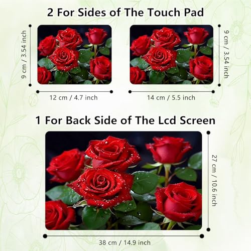 Laptop Skin Sticker Decal, Universal Reusable Vinyl Laptop Cover for 12" 13" 13.3" 14" 15" 15.4" 15.6" Notebook PC, Reusable Waterproof Scratch-Resistant with 2 Wrist Pads,Red Rose Flowers - color: Red Rose Flowers