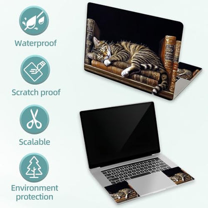 Universal Laptop Skin Decal, 3-Piece Vinyl Protector for 12 13 14 15.6" Notebook, Waterproof Anti-Scratch, Easy Trim & Bubble-Free Finish, Cat Lies on the Shelf - color: Cat Lies on the Shelf