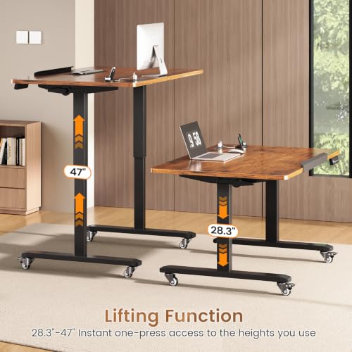 SEDETA 31.5 Inches Electric Standing Desk, 180° Tiltable Mobile Rising | Computer Desk Height Adjustable with Wheels for Drawing/Writing/Gaming/Study/Home Office/Small Space, Rustic Brown - color: Rustic Brown, size: 31.5 x 19.7 Inches