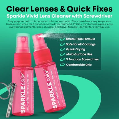 Sparkle Anti-Reflective Safe Lens Cleaner & Repair Kit – (2) 1oz Glasses Cleaner Spray, (2) Microfiber Cloth & Keychain Screwdriver for Eyeglasses, Sunglasses, Lenses & Screens (5 Piece Set) - style: Pink | 2x1oz Lens Spray + 2 Microfiber Cloths + 1 Screw