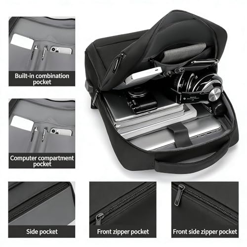 LINGYUE Business Laptop Backpack With USB Charging Port, Waterproof Durable Travel Backback For Men & Women, Anti-Scratch Computer Bag Fits 15.6 Inch, Ideal For Work, And School(Black)