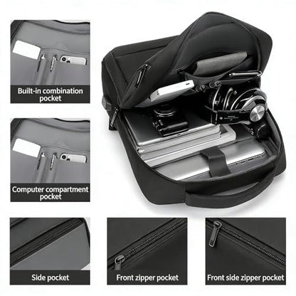 LINGYUE Business Laptop Backpack With USB Charging Port, Waterproof Durable Travel Backback For Men & Women, Anti-Scratch Computer Bag Fits 15.6 Inch, Ideal For Work, And School(Black)