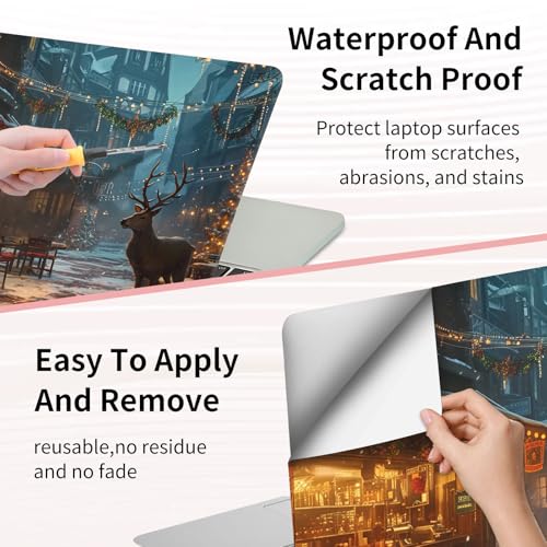 15.6 Inch Laptop Skin Sticker, Reusable Vinyl Cover Protector with 2 Wrist Pad Skins, Removable Waterproof Scratch-Resistant for 12-15.6 Inch Laptop Notebook,Christmas Deer - color: Christmas Deer