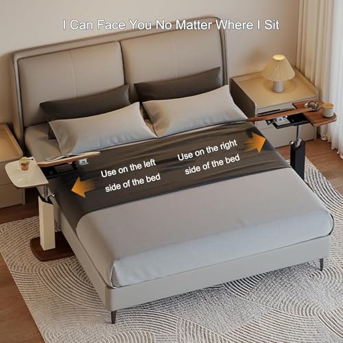 Overbed Table with 360° Wheels, Mobile Small Standing Desk, Tilting Top Height Tray for Laptop and Bedroom Work