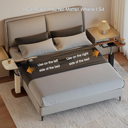 Overbed Table with 360° Wheels, Mobile Small Standing Desk, Tilting Top Height Tray for Laptop and Bedroom Work
