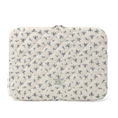 Puffy Laptop Sleeve 13-15.6 Inch Cute Quilted Laptop Protective Case Padded Floral Computer Sleeve for MacBook (A-Light Blue, 11 Inch) - color: Navy Floral, size: 11 Inch