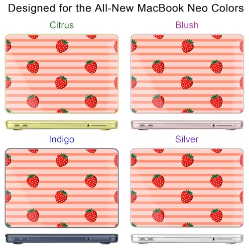 for MacBook Neo 13 Inch Case 2026 Release Model A3404, Pink Aesthetic Ultra-Slim Hard Shell with Keyboard Cover, 6-in-1 Laptop Accessories Bundle for Women Girls, Fresh Strawberry Fruit - color: Fresh Strawberry Fruit
