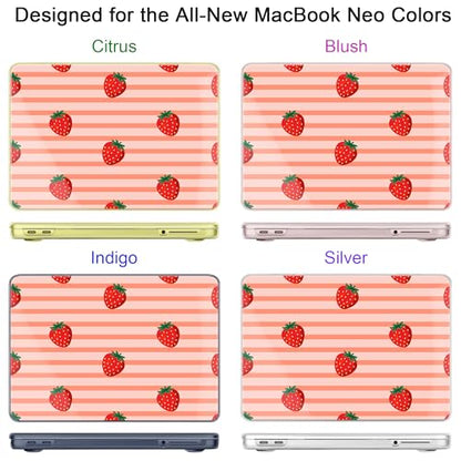 for MacBook Neo 13 Inch Case 2026 Release Model A3404, Pink Aesthetic Ultra-Slim Hard Shell with Keyboard Cover, 6-in-1 Laptop Accessories Bundle for Women Girls, Fresh Strawberry Fruit - color: Fresh Strawberry Fruit