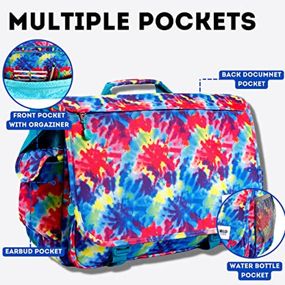 J World New York Thomas Laptop Messenger Bag for Women & Men. Kids Computer Bookbag - color: Tie Dye