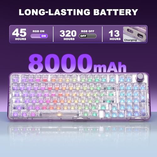 YUNZII X98 QMK/VIA Wireless Mechanical Gaming Keyboard with Knob,Tri-Mode BT5.0/USB-C/2.4GHz Hot Swappable Keyboard,Pre-lubed Switches Gasket Mount RGB Backlit for Wins/Mac (Purple, Snow Switch) - color: Purple, size: Snow Switch