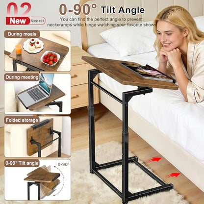 Tv Tray Table Set of 2, Living Room Table Sets 8-Level Adjustable Height Couch Side Table,90° Tilt Angle foldable End Table,Laptop Table with Phone & Tablet Slot Dinner Tray Desk for Recliner/Sofa/Bed - size: 2 Pack