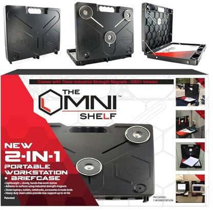 The OmniShelf Magnetic Portable Workstation + Toolbox, Computer & Laptop Stand, Multimeter Case, Utility Shelf w/ 40 lb Capacity, Hands Free Workstation Attaches to HVAC, Trucks & More (3 Count) - size: 3 Count