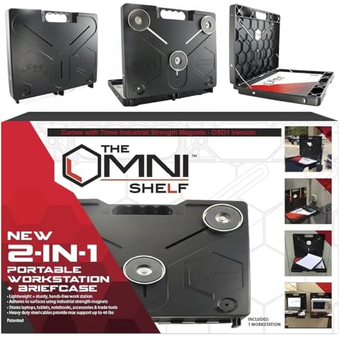 The OmniShelf Magnetic Portable Workstation + Toolbox, Computer & Laptop Stand, Multimeter Case, Utility Shelf w/ 40 lb Capacity, Hands Free Workstation Attaches to HVAC, Trucks & More (3 Count) - size: 3 Count
