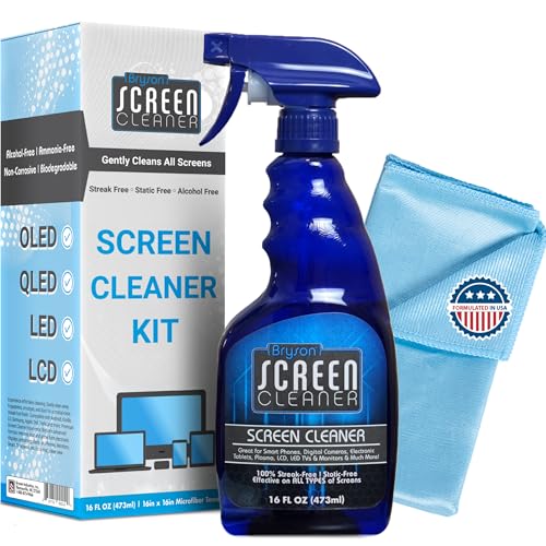 Bryson Screen Cleaner Spray and Wipe Kit - Safe for LED, LCD, OLED, Smart TV, Monitor, Laptop, Computer, Car Display - 16oz with Microfiber Cloth