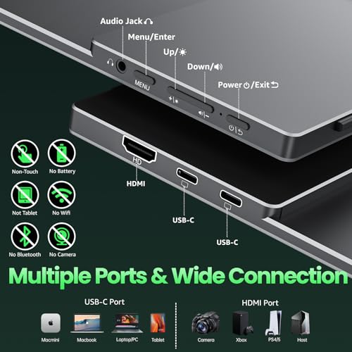 cocopar Portable Monitor IPS Travel Monitor with USB-C HDMI Portable Screen for Laptop MacBook Surface PC PS4/5 External Display with Kickstand, VESA Mountable, 15.6 Inch - size: 15.6 Inch
