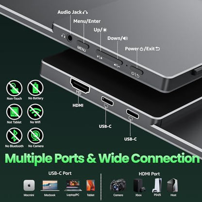 cocopar Portable Monitor IPS Travel Monitor with USB-C HDMI Portable Screen for Laptop MacBook Surface PC PS4/5 External Display with Kickstand, VESA Mountable, 15.6 Inch - size: 15.6 Inch