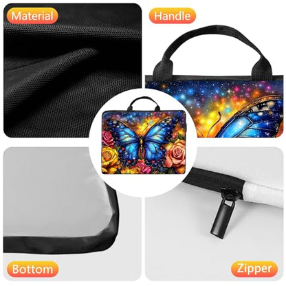 10 inch Laptop Sleeve with Laptop Skin Sticker Set – Slim Protective Case with Smooth Zipper, Lightweight Tablet & Notebook Sleeve for Travel & Daily Carry, Rose Blue Butterfly - color: Rose Blue Butterfly, size: 10 inch