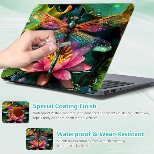 Laptop Skin Sticker Decal 12"-15.6" Universal Laptop/Notebook/Netbook Vinyl - Waterproof Scratch Resistant,Fits HP Dell Lenovo MacBook,2 Free Wrist Pads,Easy Apply & Remove,Dragonfly Lotus - color: Dragonfly Lotus