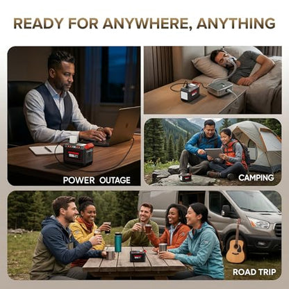 MARBERO 200W Portable Power Station 148Wh Camping Solar Generator Laptop Power Bank with AC Outlet 110V, DC, USB QC3.0, LED Flashlights for CPAP Home Outdoor Trip Emergency Backup | Power Bank with AC Outlet 110V Solar Generator with 8 Output Ports for Ca