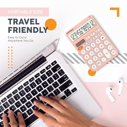 CATIGA 12 Digit Desktop Calculator Basic Desk Calculator with Large LCD Display, Big Buttons, 4 Function, Solar and Battery Dual Power, for Office, School, Home, SD-1292 Pink - color: 2) Pinkwhite