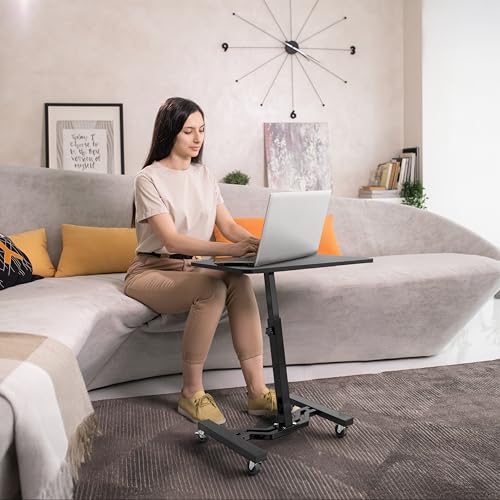 SHW Mobile Height Adjustable Laptop Rolling Cart with Height Adjustment from 28" to 33", Black - color: Black