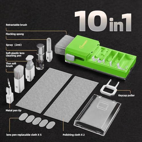 All-in-1 Keyboard Cleaner Laptop Cleaning Kit,Computer Screen-Safe Tools | MacBook iPad iPhone,Electronics Brush Tool for PC Camera Lens Earbuds,Deep Cleaning Spray Cloth, High-Density Soft Brush - color: LightGreen