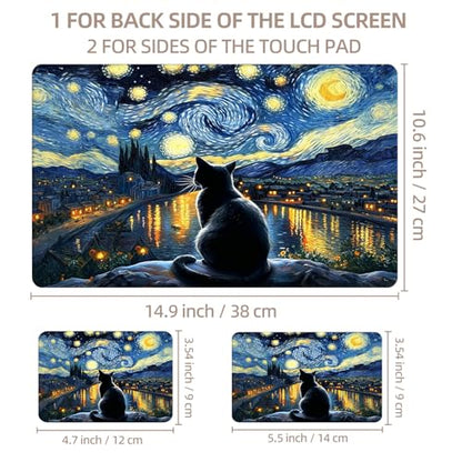 Universal Laptop Skin Sticker for 12/13/14/15.6 Inch Laptops, Reusable Vinyl Laptop Decal Protective Cover, Waterproof Scratch Resistant Notebook Skin with 2 Wrist Pads,Starry Night Black Cat - color: Starry Night Black Cat