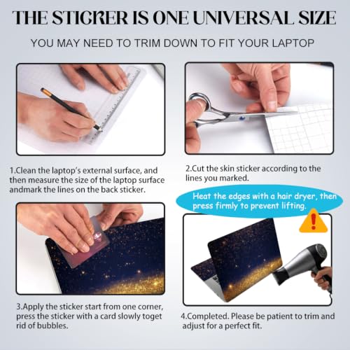 SUPERDANT 3 Pcs Laptop Skin Sticker Cover Decal Golden Sequin Sparkling Spots PVC Waterproof Scratch-Resistant Trim-to-Fit for 12-15.6 Inch Notebook Wrap Personalize Gift 15x10.6in