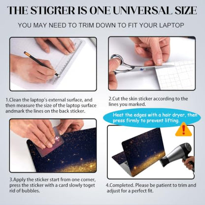 SUPERDANT 3 Pcs Laptop Skin Sticker Cover Decal Golden Sequin Sparkling Spots PVC Waterproof Scratch-Resistant Trim-to-Fit for 12-15.6 Inch Notebook Wrap Personalize Gift 15x10.6in
