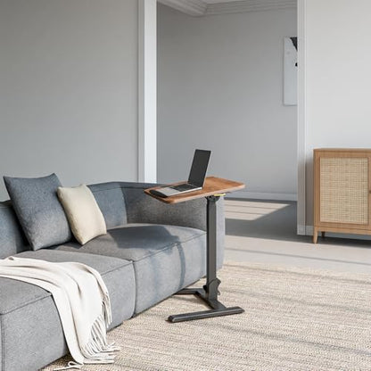 25" Mobile Folding Desk: Pneumatic Sit-Stand, No Assembly | 29-42" Height Adjustable Rolling Laptop Desk, Hidden Wheels, 0-90° Tilt Top. Ideal for Home Office, Craft & Study. - color: Brown