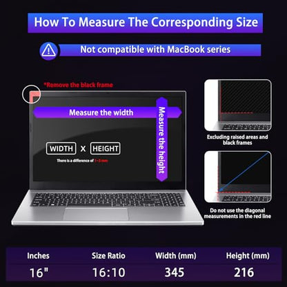 16" Privacy Screen Computer for 16:10 Aspect Ratio, 2-Sided Removable Anti-Peeping/Anti-Glare, Blue Light Block, UV Protect, Reduce Strain, Anti-Scratch, Fits 16-inch 16:10 Protector Film - size: 16inch 16:10