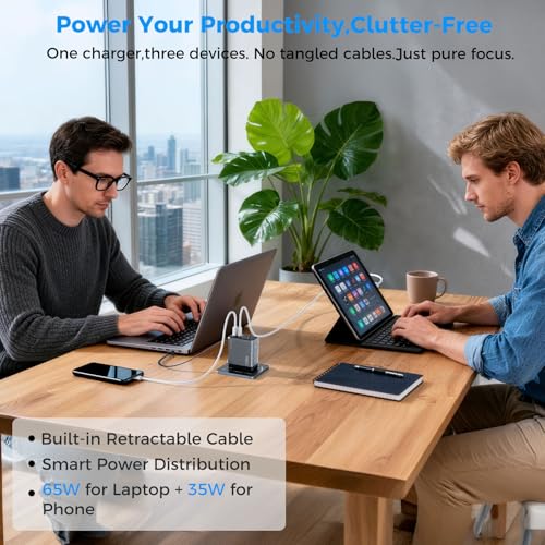 100W GaN USB C Retractable Charger with Smart Display, Compact 3-Port Fast Charging Wall Adapter with Foldable Plug, for MacBook Pro/Air, iPhone 17/16, Galaxy S26, iPad