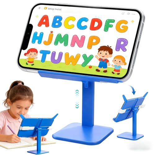 Adjustable Foldable Tablet Stand, Lightweight Multi-Functional Desk Holder for iPad, Laptop, Cookbook, Textbook & Magazine (Blue) - color: Blue