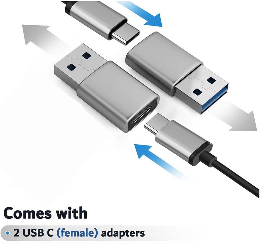 USB Hub, 3in1 Multi-Port - 1 USB 3.0 Port (Top) & 3 USB 2.0 Ports (Side) +2 USB C (Female) to USB 3.0 (Male) Adapters