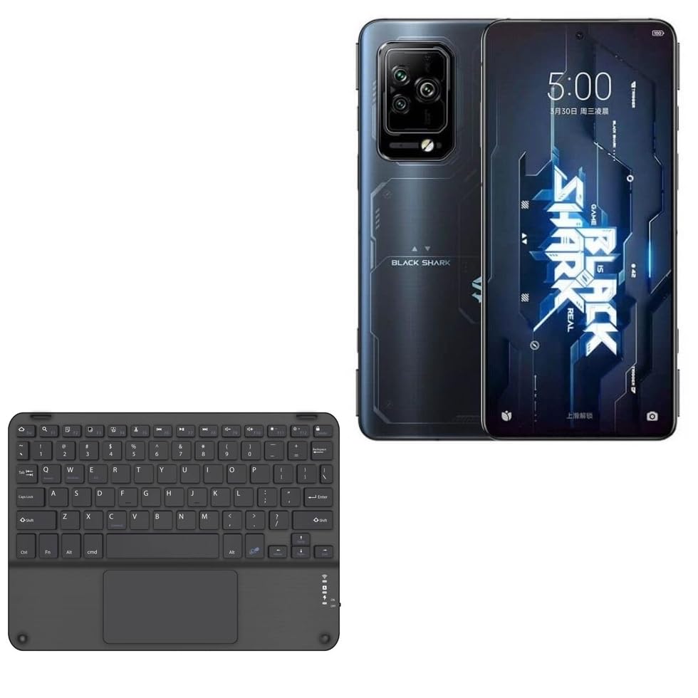 BoxWave Keyboard Compatible with Xiaomi Black Shark 5 Pro - SlimKeys Bluetooth Keyboard with Trackpad, Portable Slim TouchPad - Jet Black