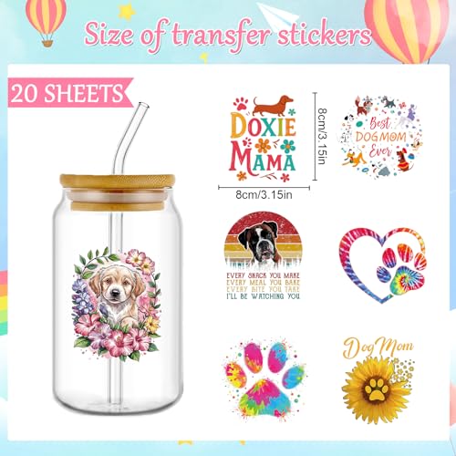 Rngmsi UV DTF Cup Stickers - 20 Pcs Dog Mom UV DTF Cup Wraps for 16 oz Cute Puppy Animal Waterproof UVDTF Transfer Decals for Glasses Cups Mug DIY Crafts - style: Dog Mom