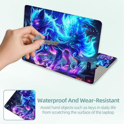 Universal Laptop Skin Decal, 3-Piece Vinyl Protector for 12 13 14 15.6" Notebook, Waterproof Anti-Scratch, Easy Trim & Bubble-Free Finish, Glowing Blue Wolf - color: Glowing Blue Wolf