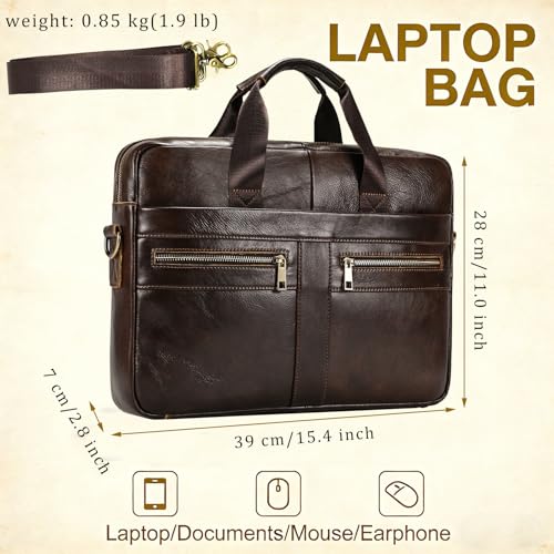Leather Laptop Bag for Men Briefcase Fits 15.6 Inch Notebook Portable Shoulder Messenger Crossbody Bag for Travel Office - color: 16coffee