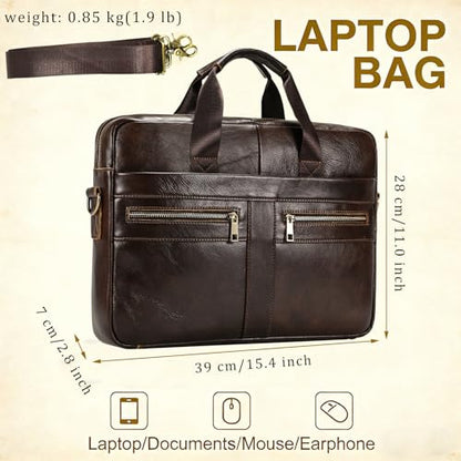 Leather Laptop Bag for Men Briefcase Fits 15.6 Inch Notebook Portable Shoulder Messenger Crossbody Bag for Travel Office - color: 16coffee