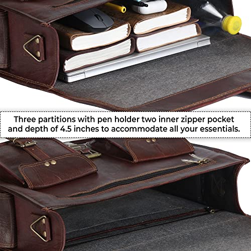 Leather Messenger Bag for Men and Women 18 Inch | Best Laptop Briefcase Satchel Computer Bag with Adjustable Strap - color: Brown