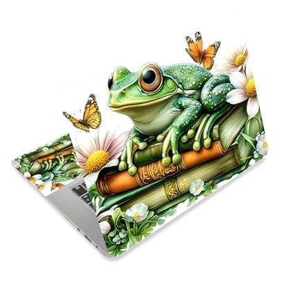 Aesthetic Laptop Skin Cover,12-15.6 Inch Universal Vinyl Sticker Decal,Frog Books Flowers Waterproof Scratch-Resistant Notebook Wrap,Removable Residue-Free Protector - color: Frog Books Flowers