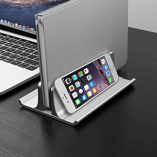 Vaydeer 3-in-1 Aluminum Laptop Stand Vertical Laptop Stand Holder for Desk with Adjustable Dock, Space-Saving Organizer for All MacBook, Surface, Samsung, HP, Dell, up to 17.3 inch - color: Silver