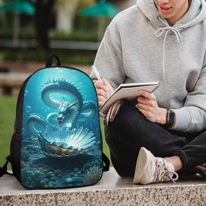 17-Inch Laptop Backpack Water-Resistant The Dragon King Daypack with Shoulder Strap Lightweight Casual Rucksack for Travel Commuter Hiking Outdoor Activities 20l Black