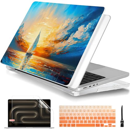 Batianda AstroGrid Case for MacBook Pro 14 Inch 2026-2021, Sunset Sail | Fits M5/M4/M3/M2/M1 Pro Max Model, with Sailboat Sunset Design, Slim Hard Shell For Artists, Beach Lovers and Travelers - color: Sail