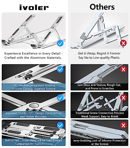 ivoler Laptop Stand, Laptop Holder Riser Computer Tablet Stand, 6 Angles Adjustable Aluminum Ergonomic Foldable Portable Desktop Holder Compatible with 10-15.6” MacBook,iPad, HP, Dell, Lenovo Silver - color: A-Silver